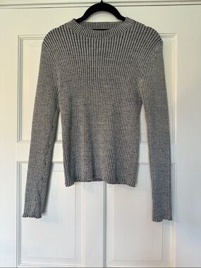 Forever 21 Black and Mock Neck Gray Ribbed Long Sleeve Knit Top